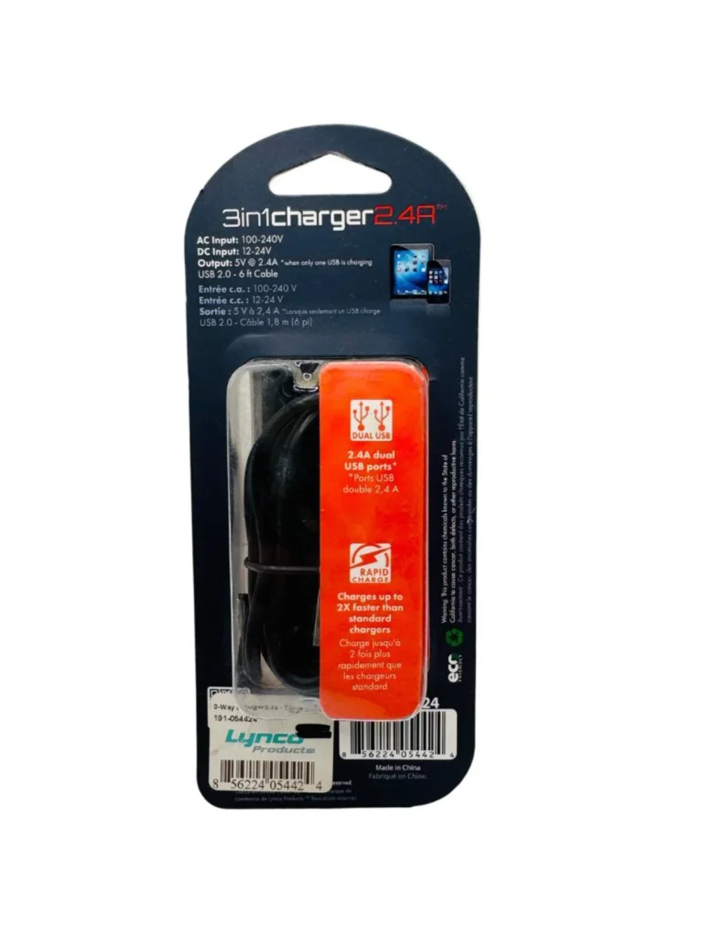 PowerUp! 3-In-1 2.4A Charger With Dual USB & 6ft Cable For Car Wall & USB Chargi